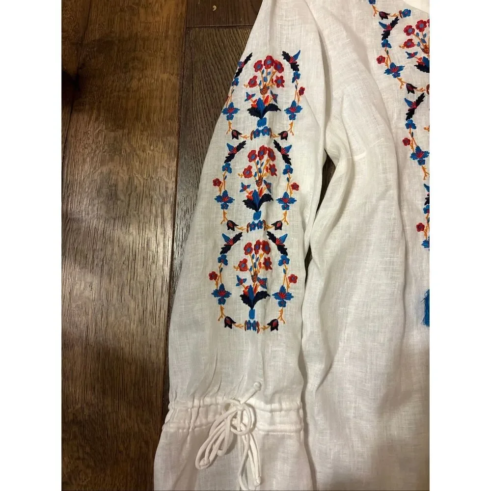 Tory Burch white linen swim cover up tunic M embroidered coastal beach